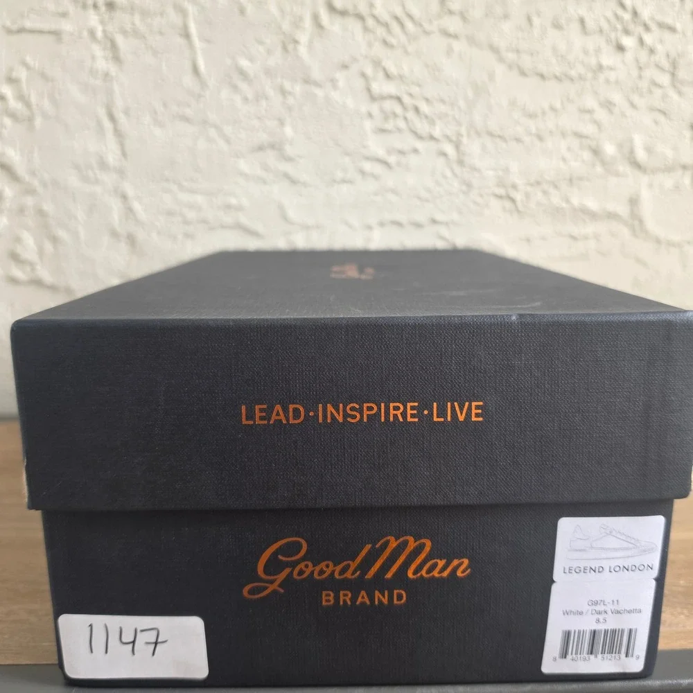Good Man Legend London Sneackers Mens 8.5 White Nappa & Brown Vachetta Leather